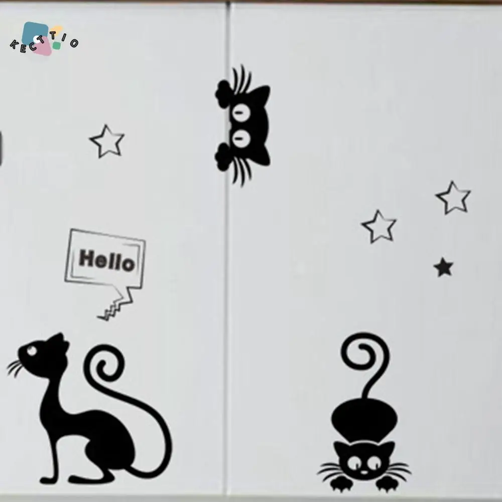 Cartoon Removable Cat Switch Sticker Self-adhesive Waterproof Black Cat Wall Sticker Non-toxic 3D Mini Cat Decal Light Switch