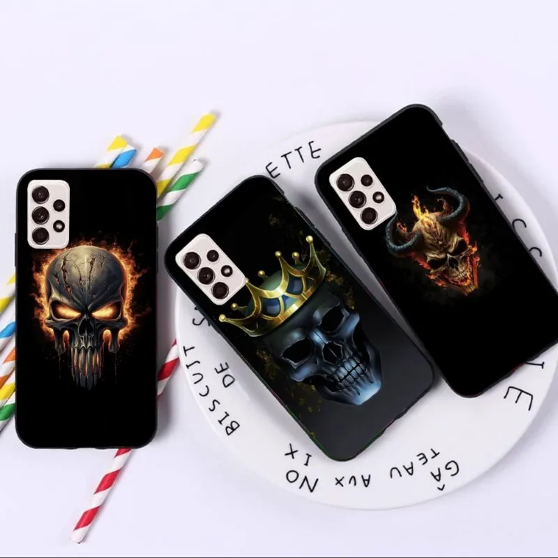 Fire Skull Head Smart Phone Case for Samsung A91 A81 A73 A72 A71 A30S A20 A12 A13 A52 A53 4G 5G Black Soft Phone Cover Funda