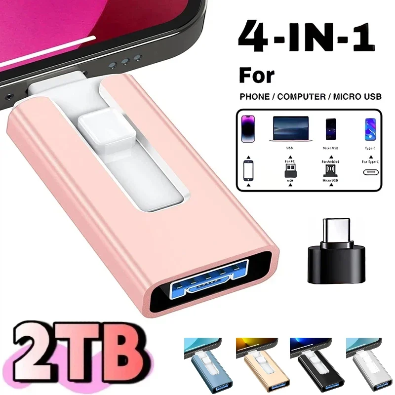 4 In1 OTG Micro USB 3.0 Flash Drive Dual Purpose Android TYPE-C Pen Drive Mobile Micro USB Memory Stick Drive Free For iPhone