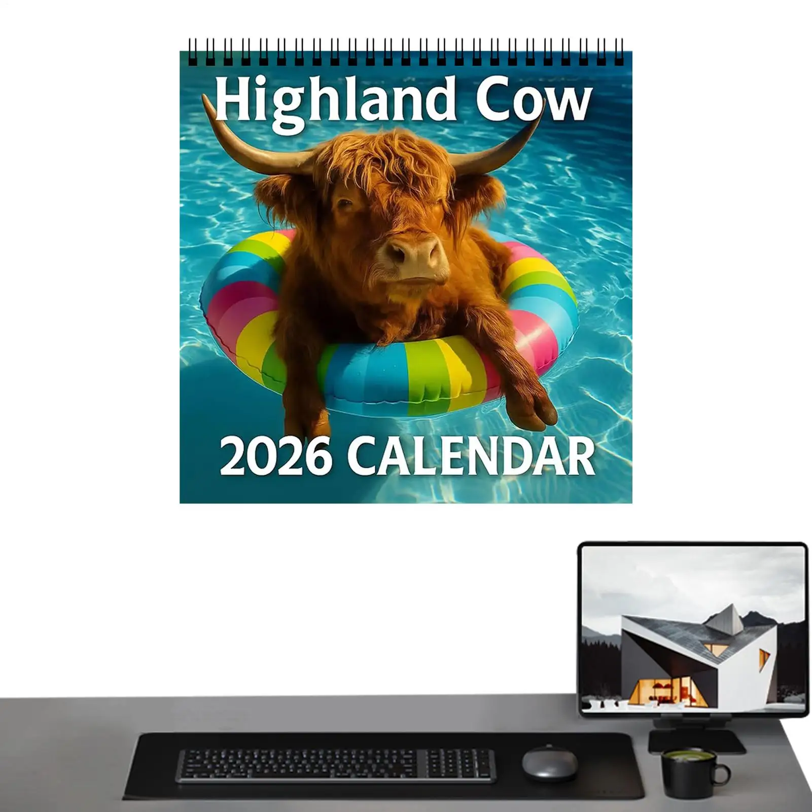 

Настенный календарь на 2026 года, 12 месяцев, календарь-планировщик на 2026 год, Highland Cow, настенное искусство, Jan-Dec, повестка дня, плотная бумага, ежемесячный планировщик для учителя