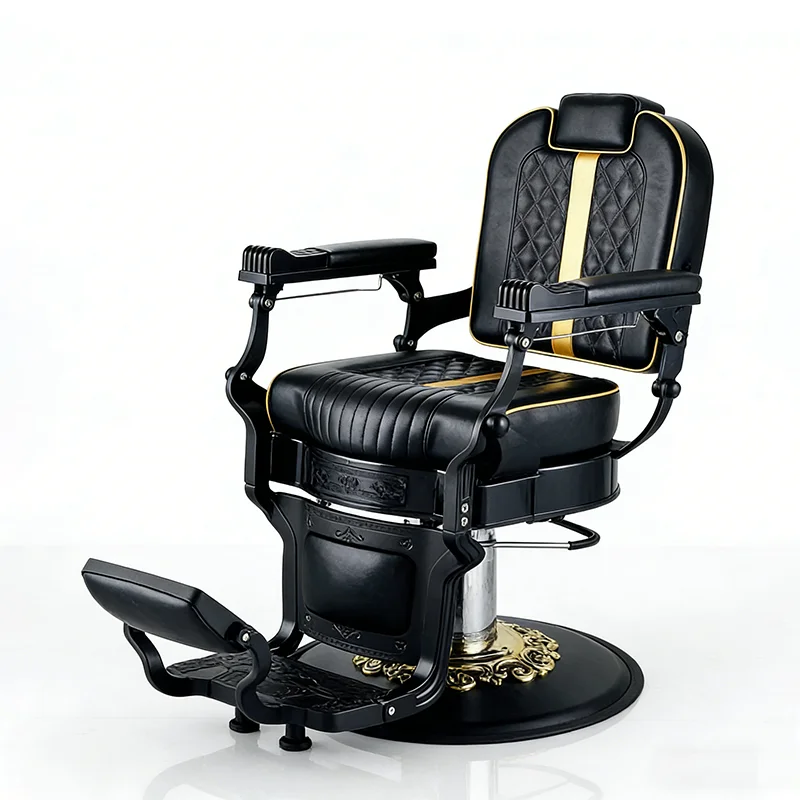 Luxury Barbershop Furniture Green Gold Salon Hairdreesing Styling Chair Heavy Duty Rotation Tufted Round Base Barber Chair