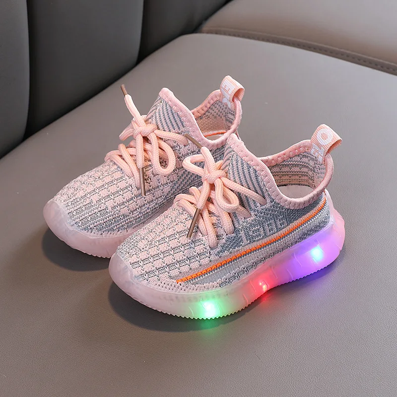 Children Glowing Sneakers Breathable Mesh Shoes Boys Girls With Light Up Sole Kids LED Luminous Shoes Antiskid Child Sneaker