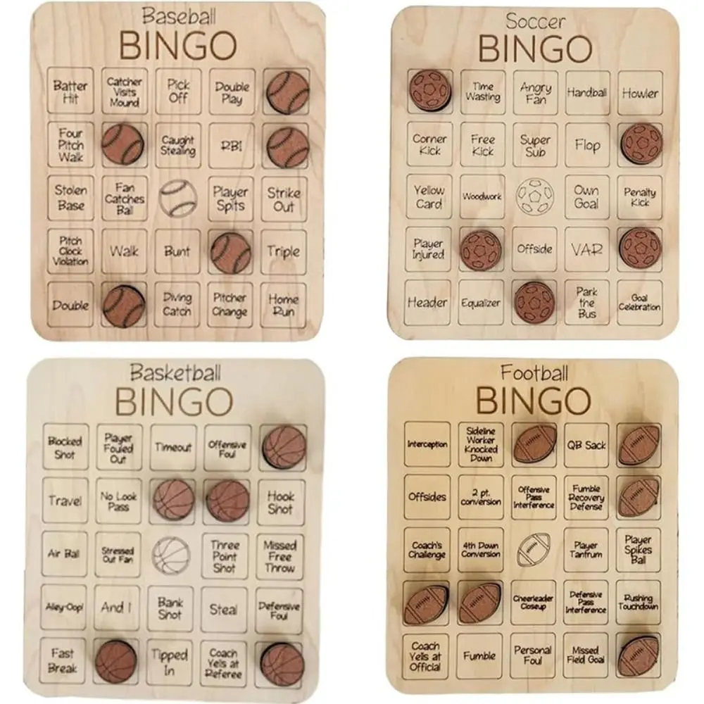 Ball Bingo Game Sport-Themed Family Game Night - Soccer/Baseball/Basketball/Football Bingo Game Wooden Bingo Board House betting