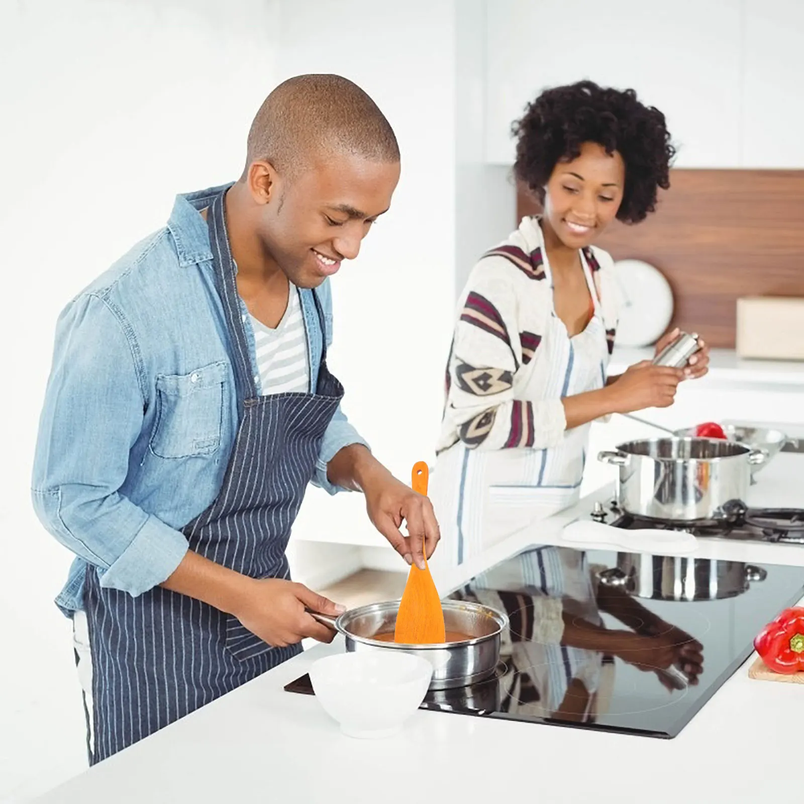 Juego de utensilios de cocina de madera de 4 Uds., herramientas de cocina de madera de primera calidad, cuchara para arroz, espátula, cuchara para sopa, agujeros colgantes resistentes al calor para el hogar