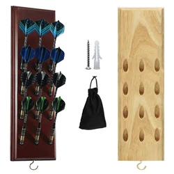 Solid Wood Wall Mounted Dart Holder/Stand with Accessory Storage Bag Displays 4 Sets of Steel/Soft Tip Darts Compatible Surround
