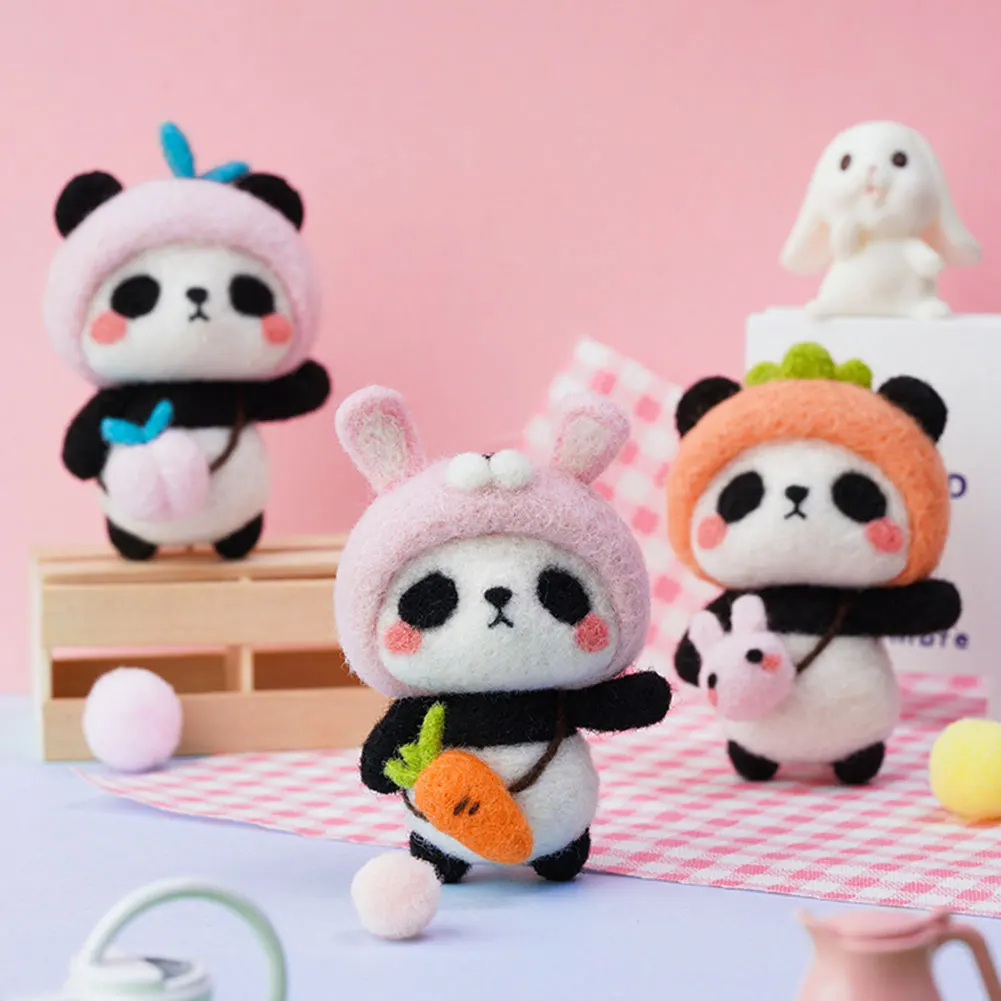 

Non-Finished DIY Wool Felt Kit Panda Doll Handcraft Needle Felting Kit for Needle Material Pack for Kids Beginner Christmas Gift