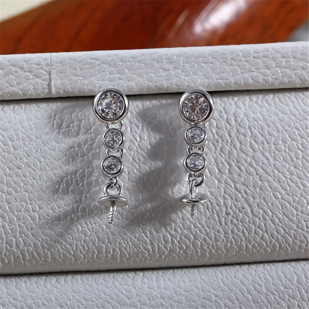 DIY Pearl Accessories New S925 Sterling Silver Diamond Chain Earrings Empty Tray Fashionable Retro Commuter Versatile Design