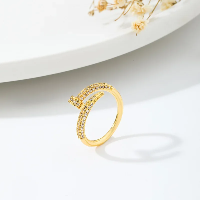 Women Adjustable Nail Ring Korean Fashion Punk Cubic Zirconia Ring Daily Simple Jewelry