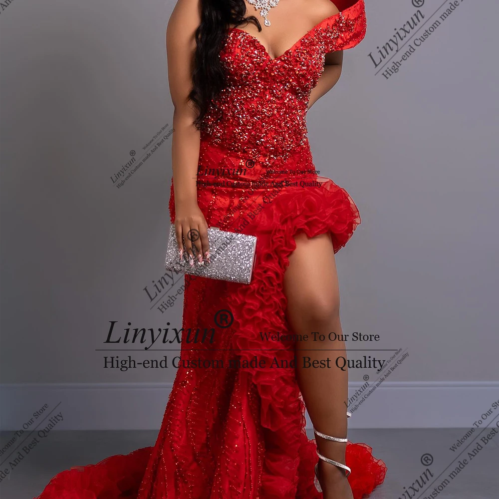 Eleganckie kryształowe suknie balowe 2025 tiulowe plisy rozcięcie z boku syreni krój suknie na wesele i przyjęcia szyte na miarę bez rękawów vestido madrinha