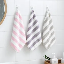 Soft Hand Towel Stripe Face Towel Microfiber Fabric Baby Towel Hanging Bathing Towel for Bathroom Kitchen Quick Dry Towel