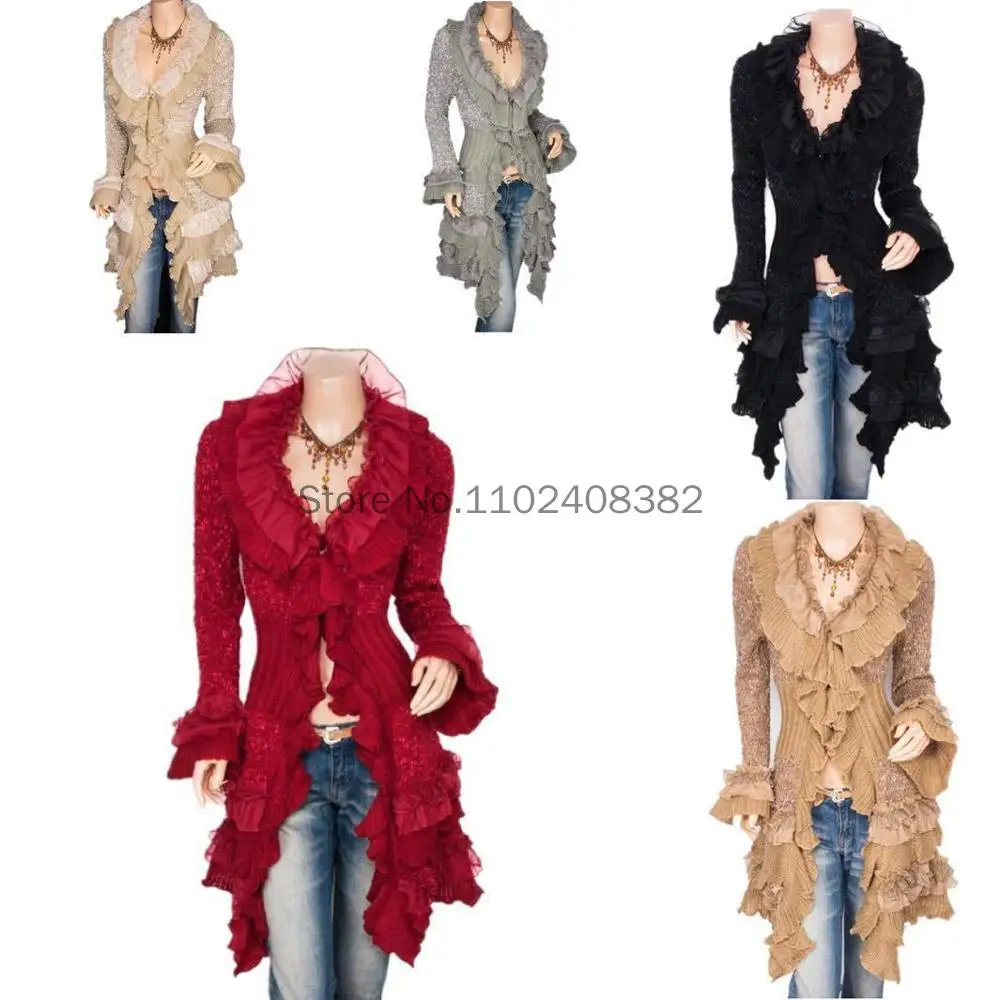 

Vintage Renaissance Coat Women Lace Jacket Victorian Steampunk Stand Collar Medieval Lace Up Dress Suit Countess Cardigan