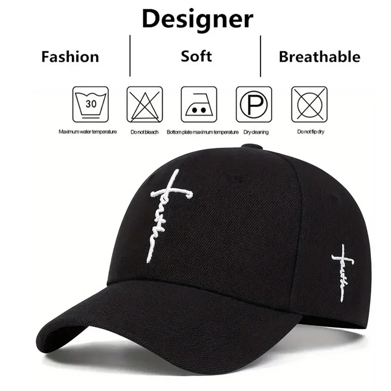 Fashion Cross Embroidered Baseball Hat Unisex Personality Hat Hip Hop Hat Outdoor Adjustable Sunscreen Hat Leisure Hat