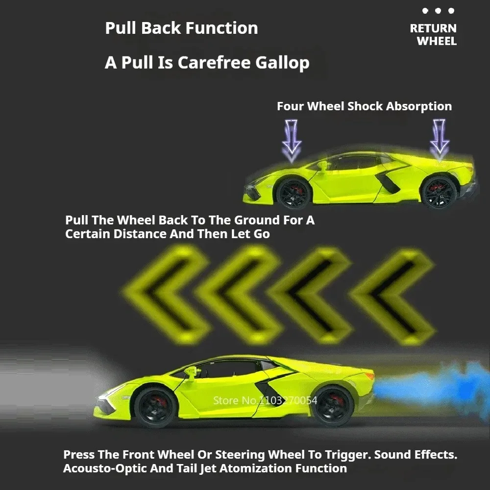 1:24 Lambor Revuelto Legierung Sportwagen Druckguss Modell Spielzeug Türen Geöffnet Sound Licht Zurückziehen Miniatur Autos Freund Urlaub Geschenk – Detail 25