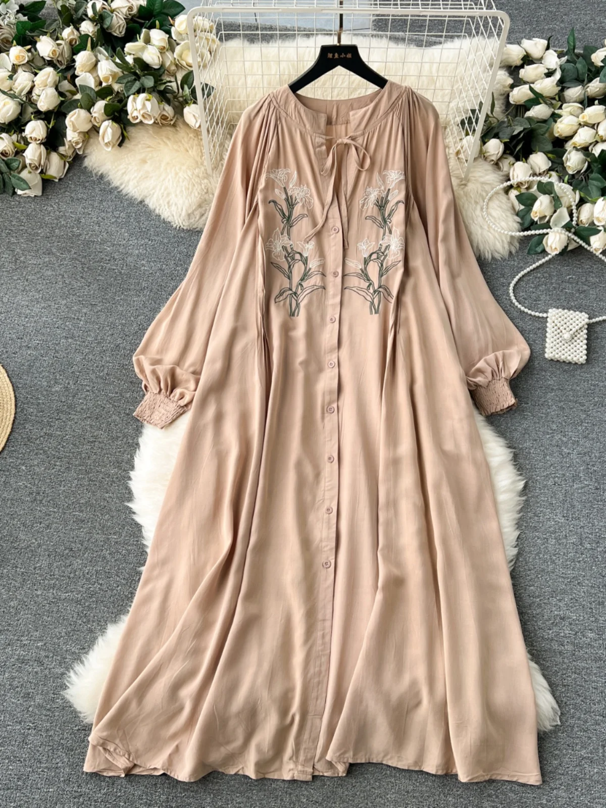 Fat plus Size Women's Clothes Temperament Dress Design Sense Embroidered Loose Slimming Long Ethnic Style Vacation