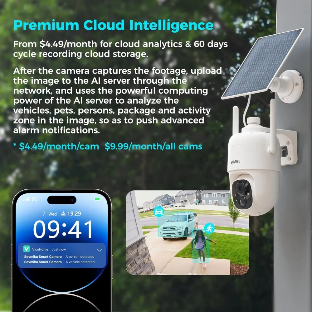 2K Solar Security Camera Wireless Outdoor with Two-Way Audio, Motion Detection, 360° View, Color Night Vision