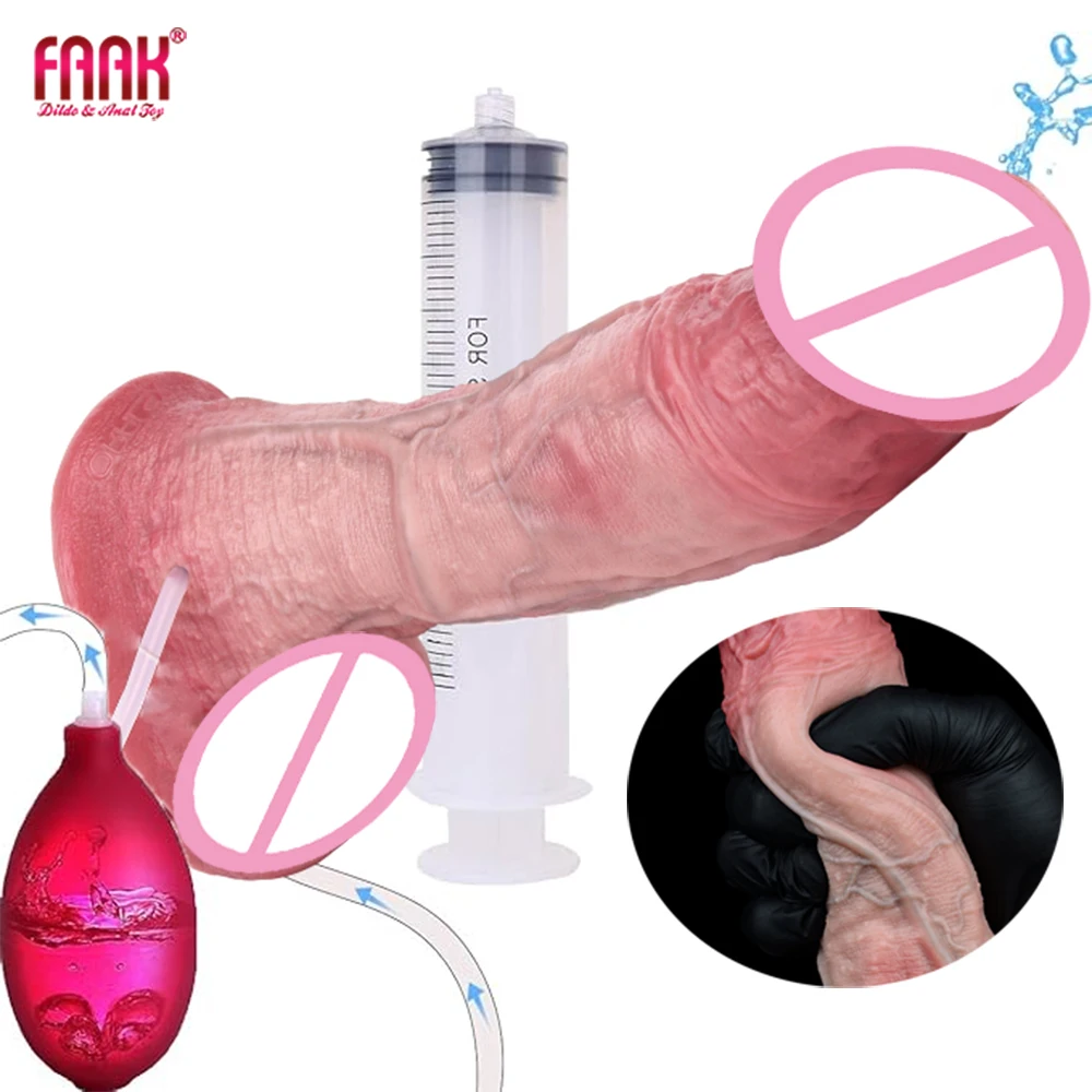 FAAK Double Density Silicone Realistic Squirting Penis Soft Outside Hard Inner Large Ejaculation Dildo Sucker Anal Sex Toys