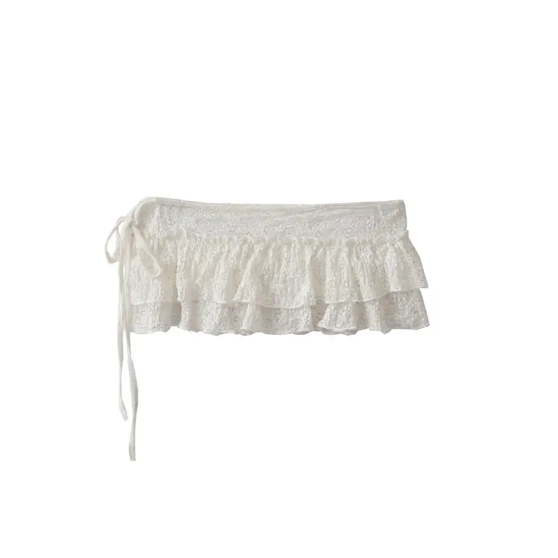 

Sweet Balletcore Layered Dress Skirt Women's Korean Style High Street Ruffled Lace-Up Ruffle Edge Lace Fart Skirt One Piece