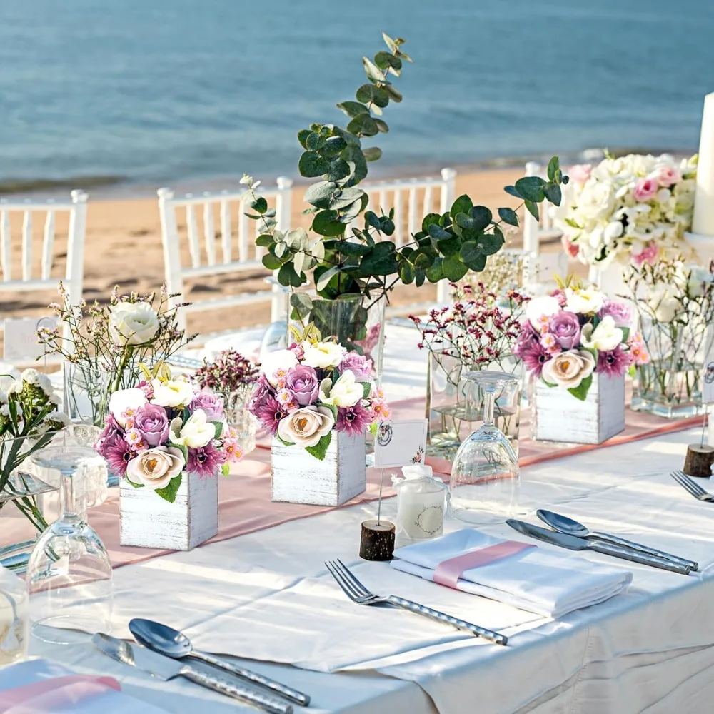 12 مجموعة من صناديق زراعة المكعبات الخشبية مع بطانات قابلة للإزالة ورغوة الأزهار لديكور المنزل والزفاف في الحديقة #6