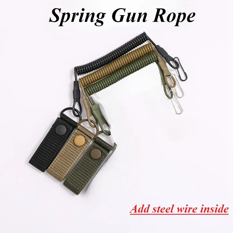 1pc Hunting Tactical Spring Gun Rope Mountaineering Buckle Embedded Steel Wire Bag Anti Cutting Portable Waist Prevent Loss Key