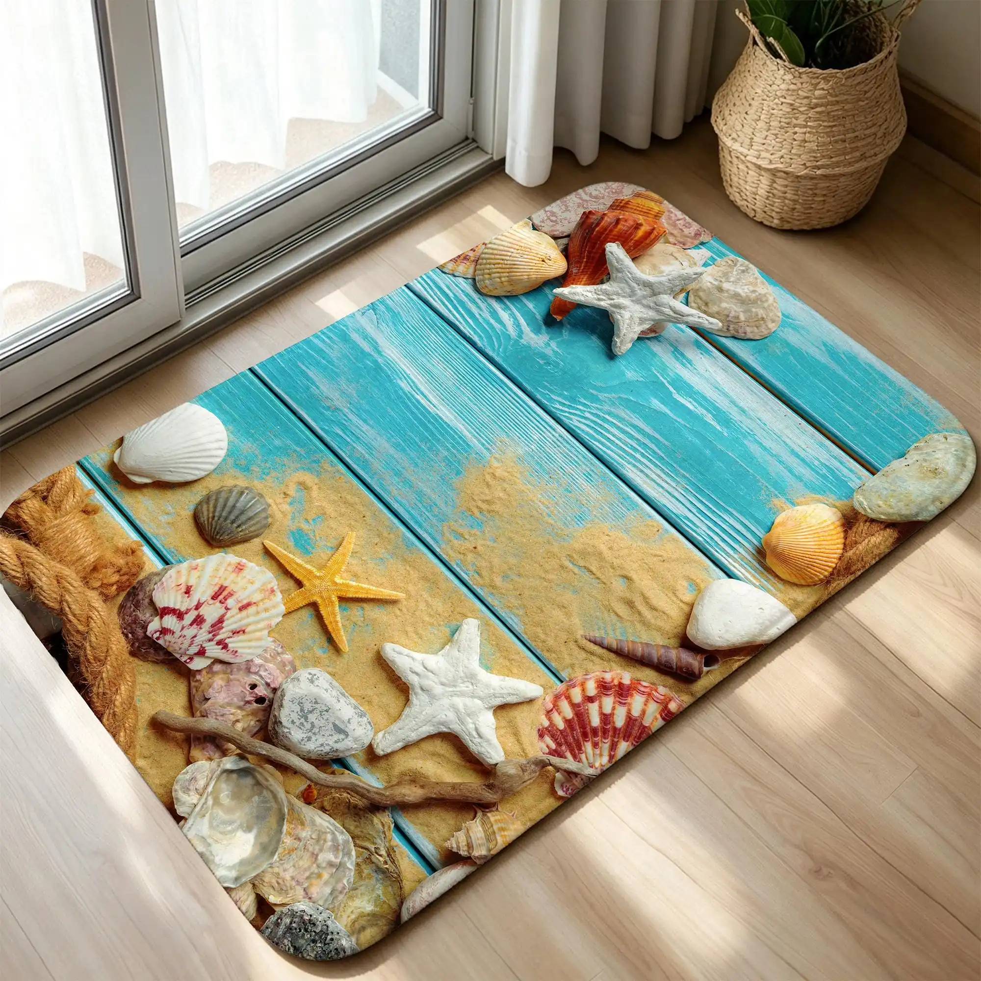 Ocean Wave Doormat Sandy Beach Welcome Rug Summer Sea Water Area Rug Winter Floor Mat Living Room Bedside Cottage Floor Mat