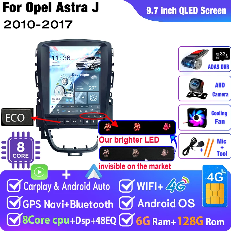 ZOYOSKII Autoradio Android voor Opel Astra J Vauxhall Holden Cascada 2009-2018 Multimedia Scherm GPS Navigatie Auto Carplay ECO