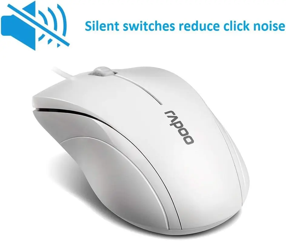 

Rapoo N1600 3-Button Quiet Wired Mouse, 1000DPI Optical Mouse, Quiet Button, Ergonomic Shape, for Desktop Computers Laptops