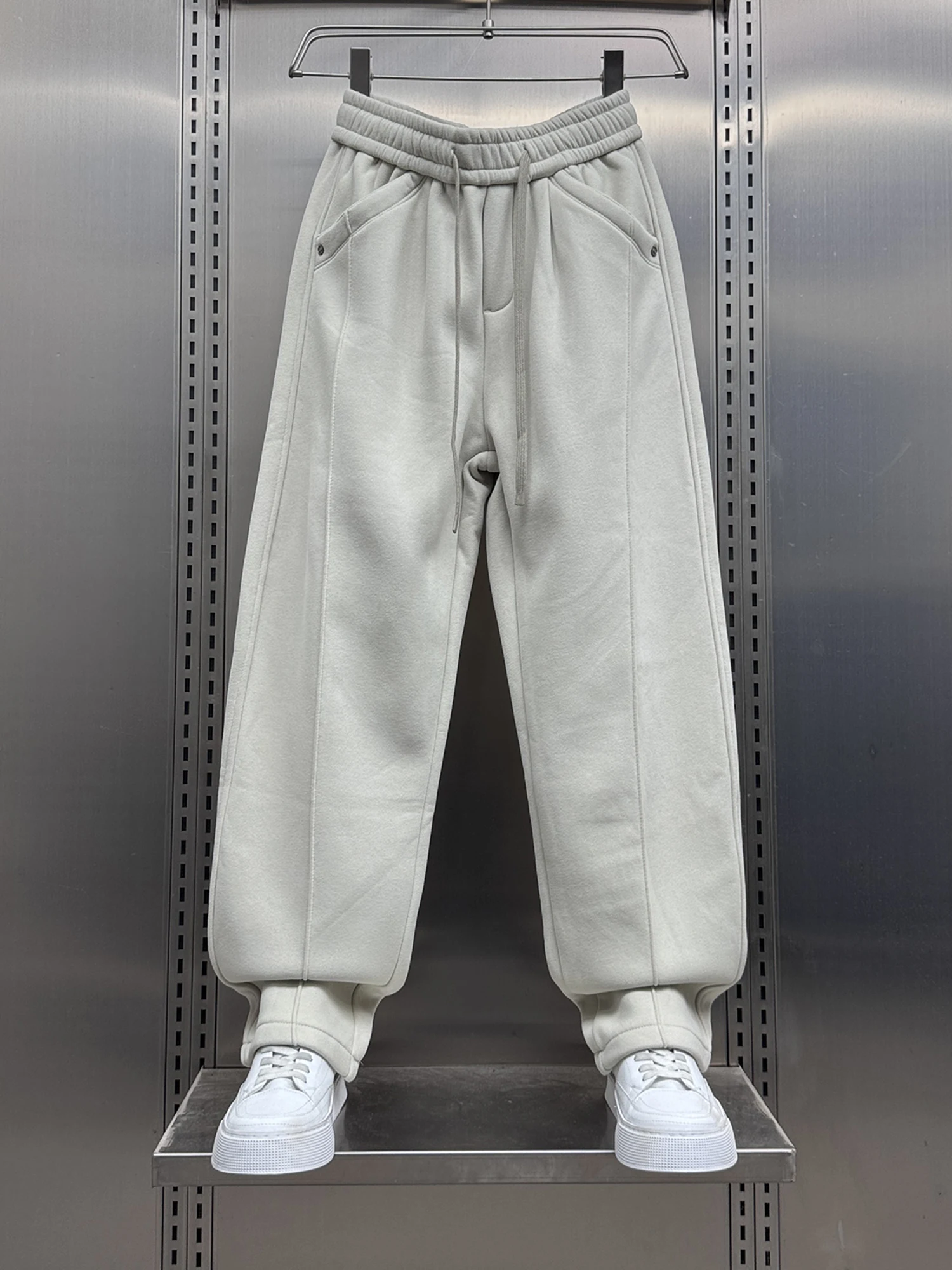 

Men's Casual Fleece Lined Straight Leg Pants Autumn Winter Trendy Brand Lightweight Luxury Match All Loose Harlan Pants