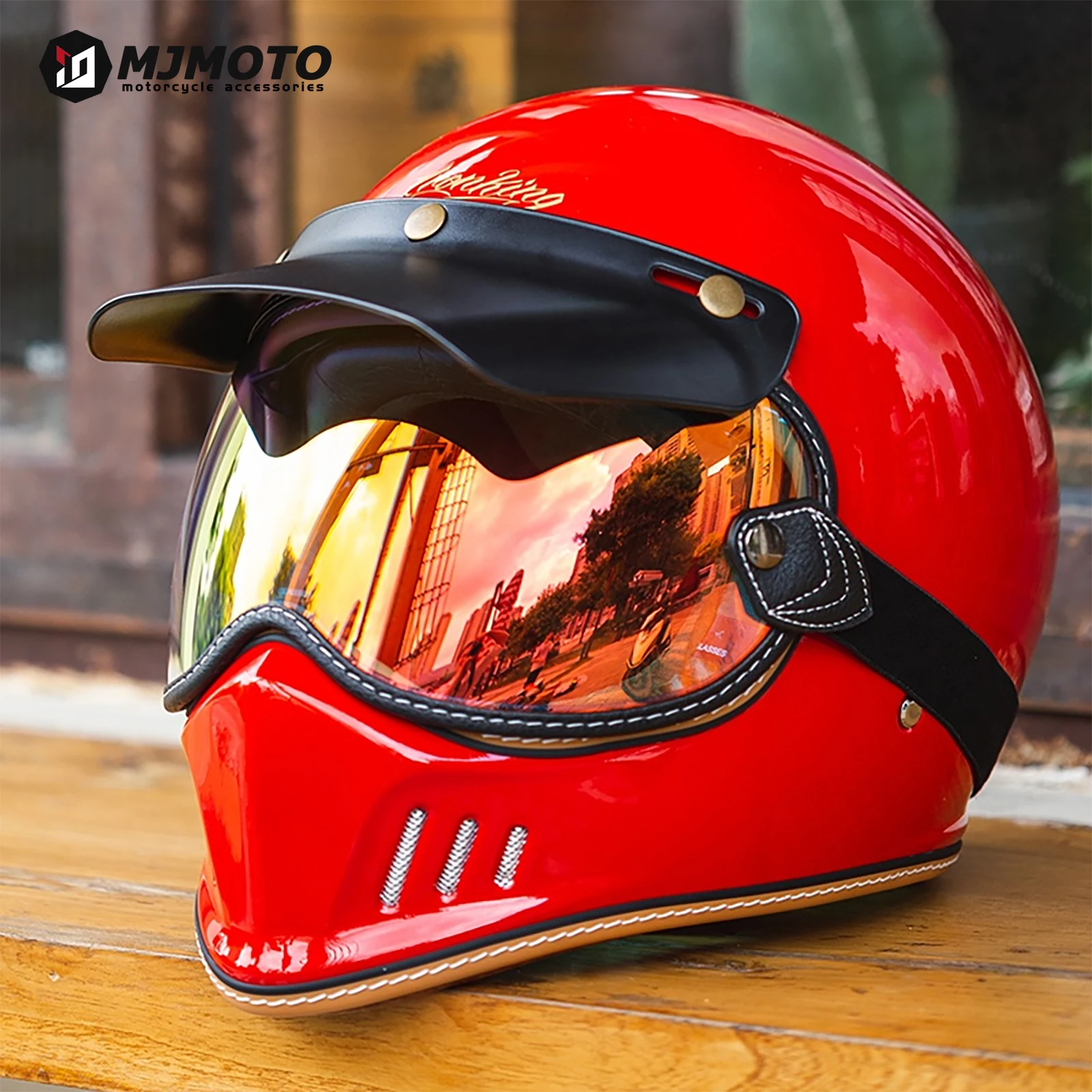 

Retro 3C Full Face Motorcycle Helmet DOT Certified Anti-UV HD Lens FRP Hard Shell Windproof Vintage Red Motocross Helmet Women