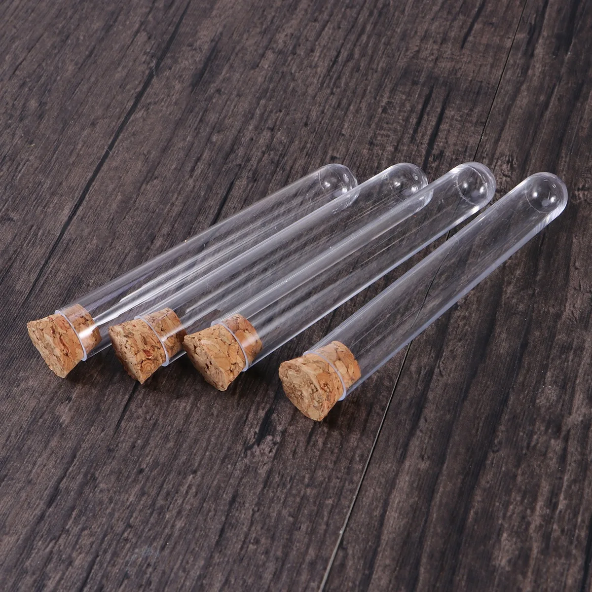 

50pcs 1.2x7.5cm Plastic Clear Test Tubes with Cork Stoppers and Brush for Scientific Experiments Powder Liquid Storage (50pcs wi