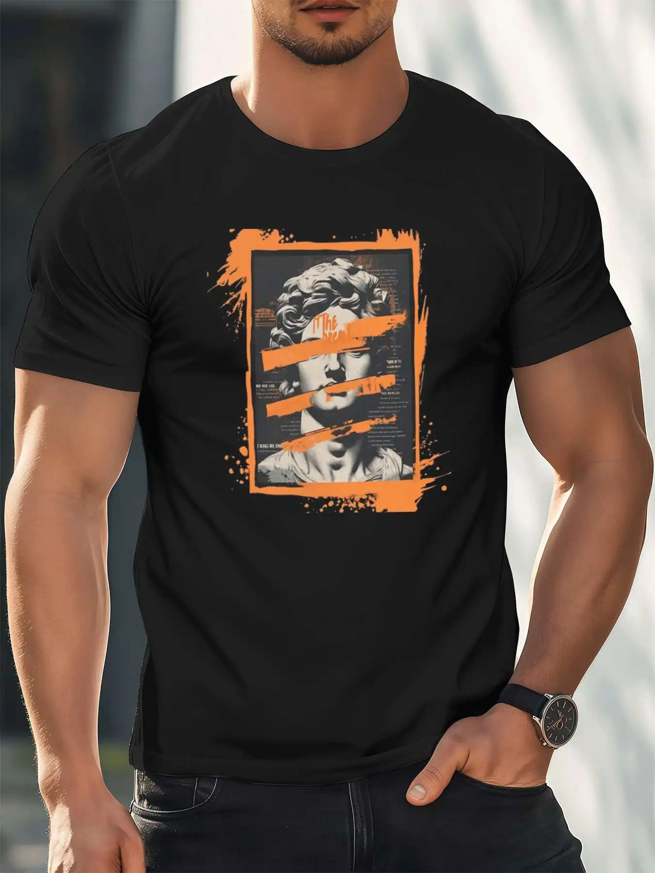 

Мужская футболка с рисунком статуи, новая летняя повседневная футболка с короткими рукавами из чистого хлопка с круглым вырезом, 220 г/м2