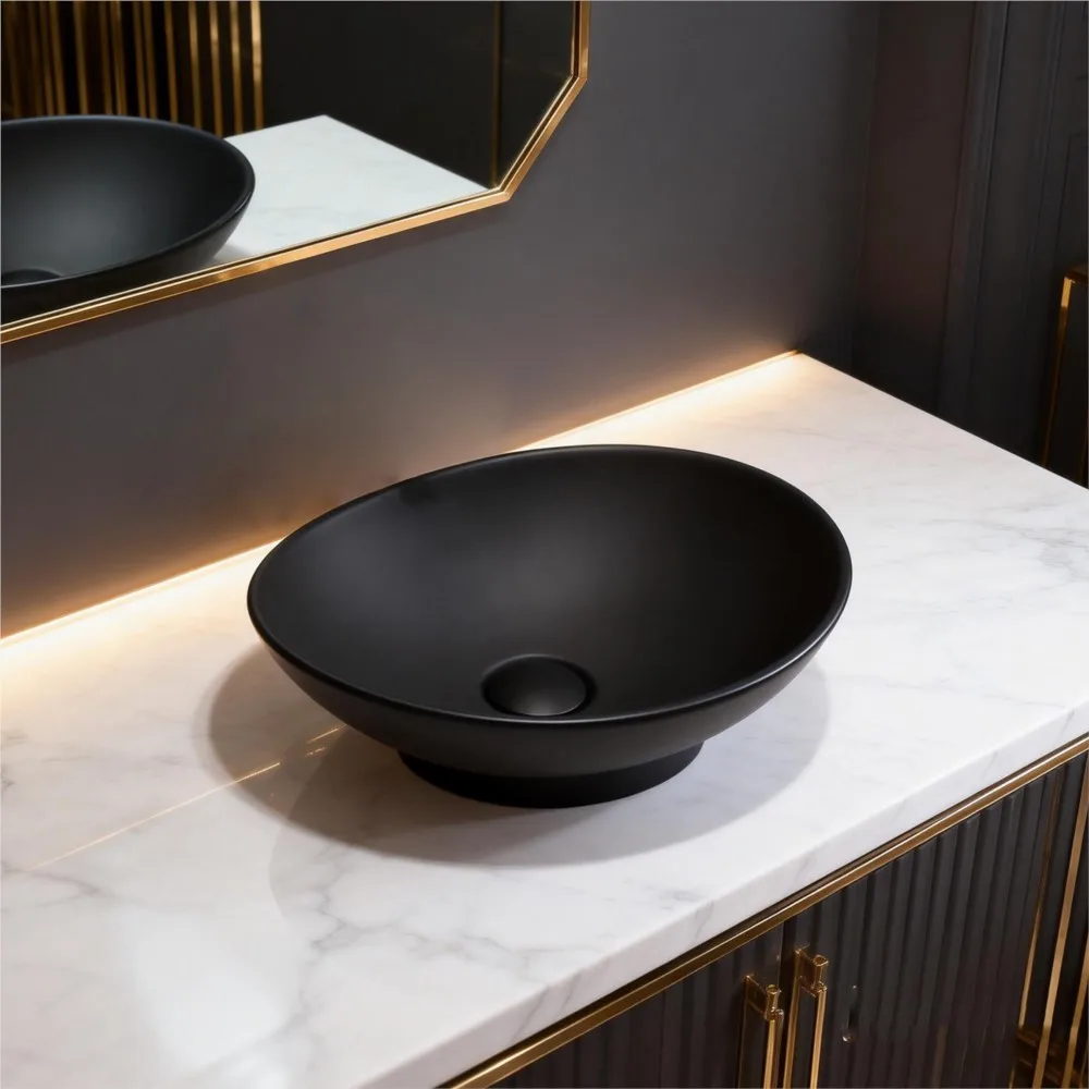 Torayvino Bathroom Sink Artificial Stone Multiple Style Modern Round Vessel Sink Bath Basin Countertop Wash Basin w/ Drain Combo