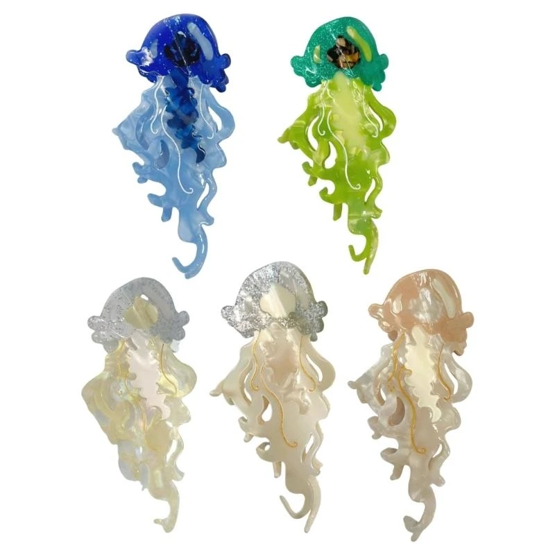 

MXME Large Colorful Jellyfish Hair Claw Clip for Women Acetate Material Strong Grip for Secure Hairstyle of Theme Parties