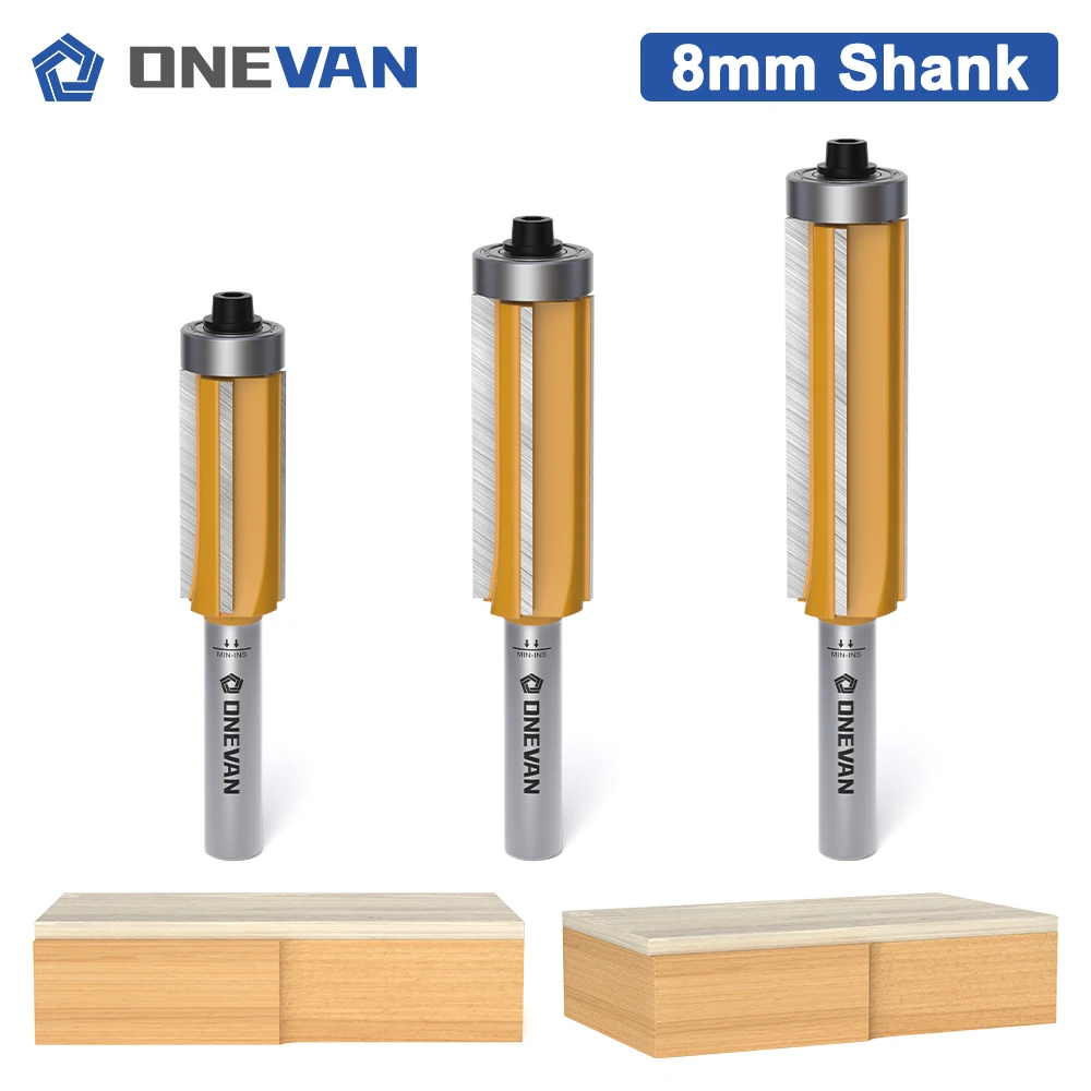 ONEVAN 4 Flute (Z4) Flush Trim Router Bit Set 8mm shank, Bottom Bearing carbide tipped Milling Cutter for Wood Woodworking