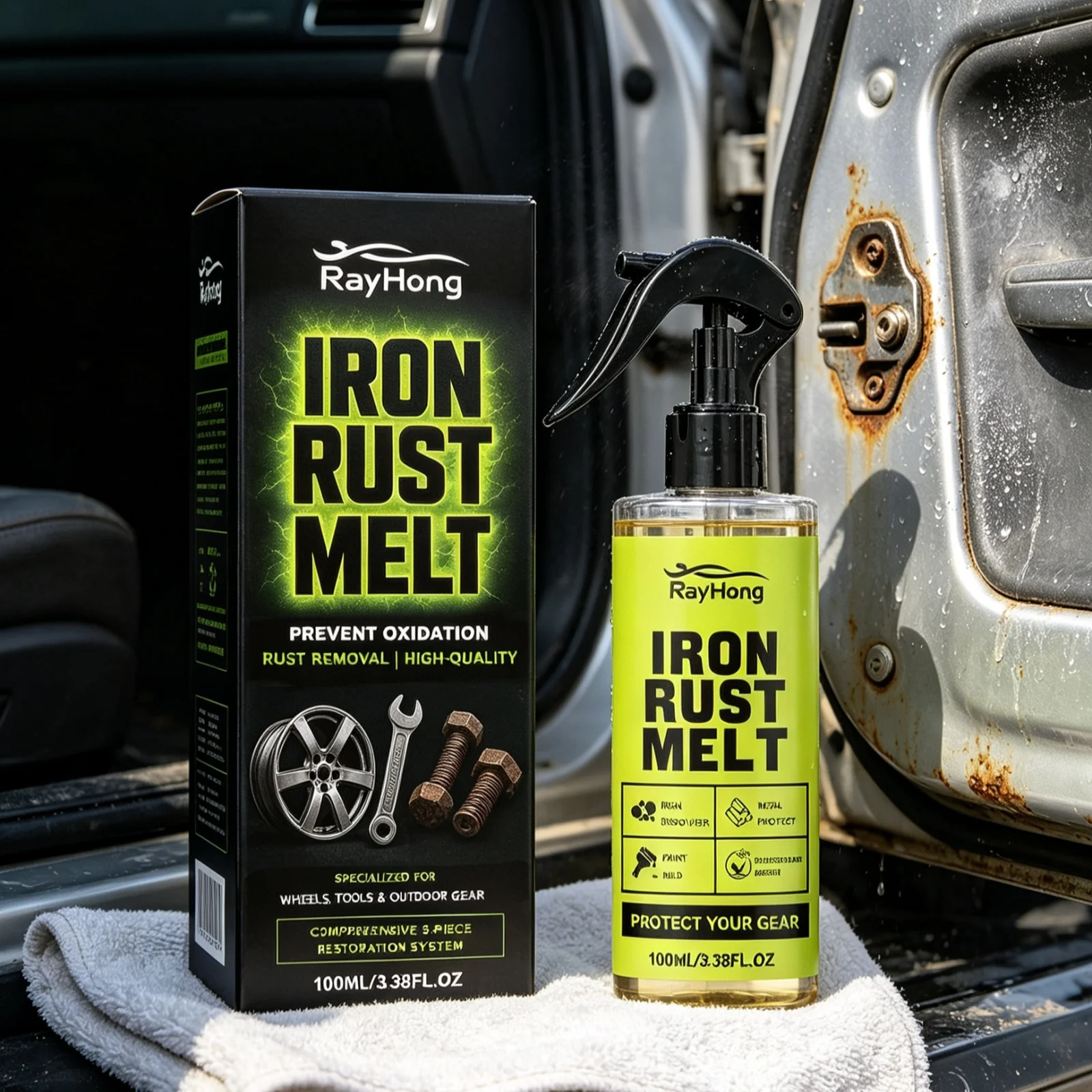 Car Wheel Rim Rust Remover Strong Decontamination Dissolve Rust Iron Buildup Restore Gloss Anti-Oxidation Metal Polishing Spray