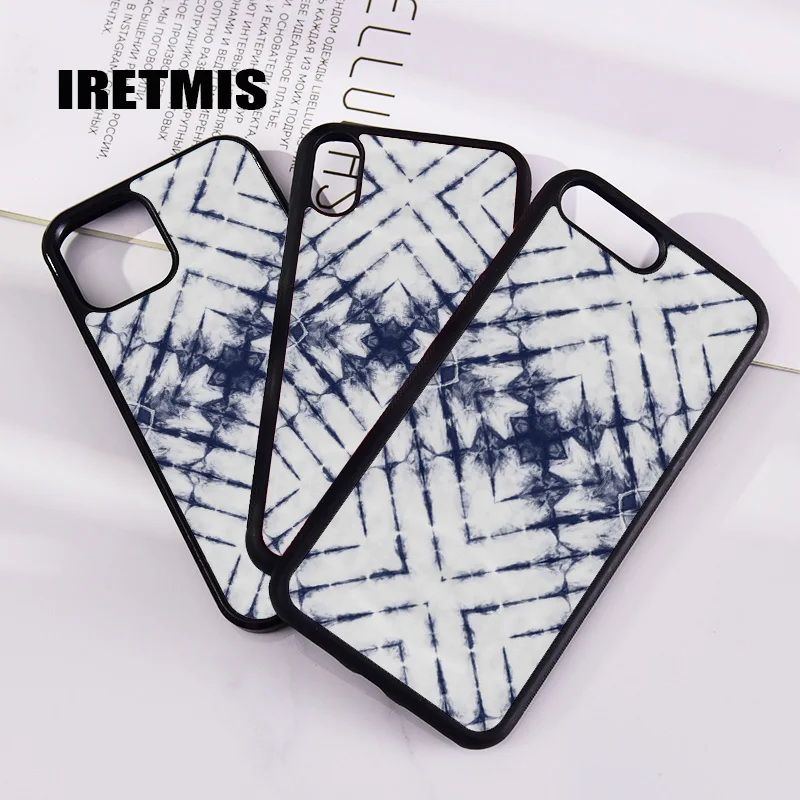 Iretmis 5 5S SE 6 6S Phone Case Cover For iPhone 7 8 Plus X Xs 11 12 13 MINI Pro Max XR Dark Blue And White Summer Tie Dye