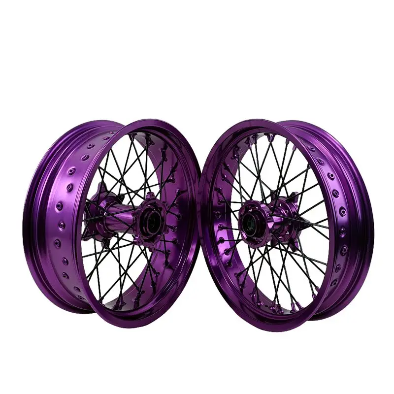 

For Exc Sxf Sx Xc Supermotard Wheels 17 Inch Supermoto Purple Rim Purple Hub Wheels Set