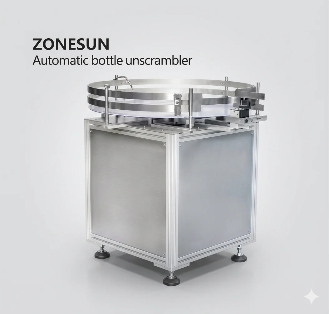 ZONESUN Automatic Bottle Unscrambler Turntable Plastic Glass Bottle Accumulating Packing Machine Sorting Rotating Table for Food