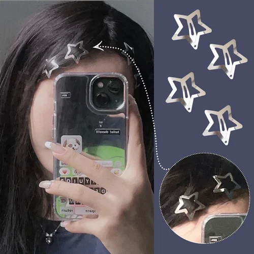 Imagen 2 del producto 2/10 Uds estrella plateada Y2K BB pinzas para el cabello mujeres Grils lindo Metal estrella pinzas para el cabello pasadores laterales accesorios para el cabello
