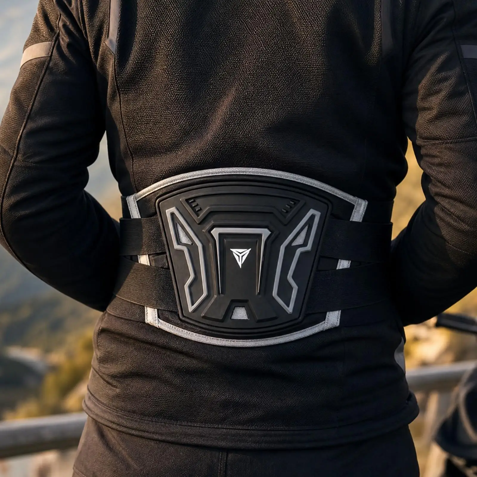 Motorcycle Waist Protection Belt with Contoured Back Plate Breathable Adjustable Straps for Motorbike Rider Torso Support