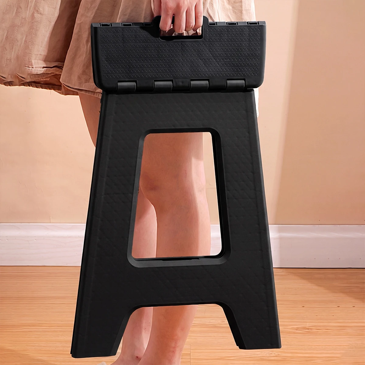 Foldable Stool Chair, 17.5inch Tall Folding Seat , Plastic Foldable Stool for Sitting, Portable Compact Folding Chair for Home Outdoor Camping, Black image 3