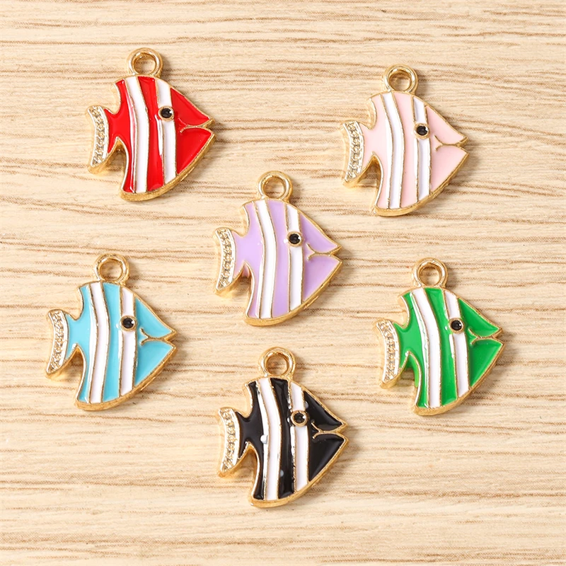 10 Stück niedliche, gemischte Emaille-Anhänger in Form von Seesternen, Fischen und Muscheln für Halsketten, Ohrringe, Armbänder, DIY-Bastelarbeiten und Schmuckherstellung. – Detail 7