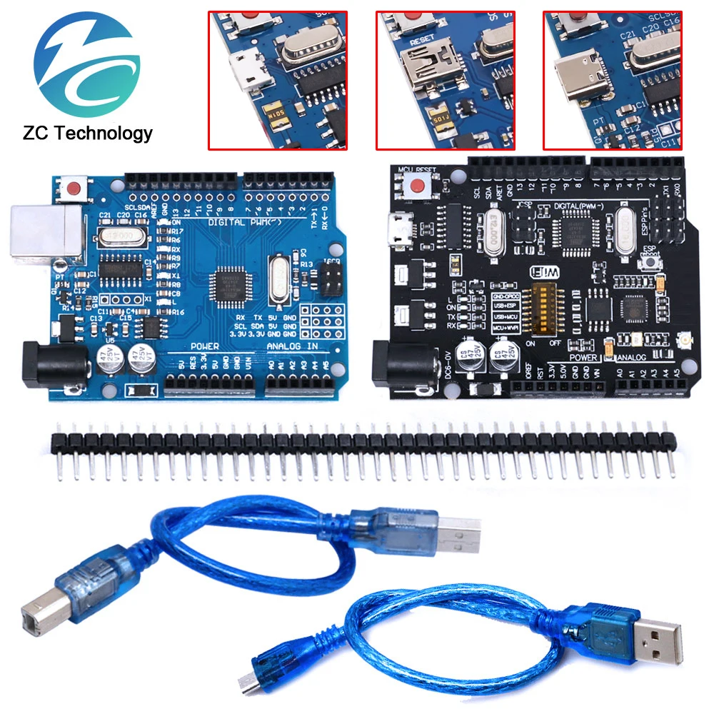 UNO R3 Official Box Type-c Mini Micro WiFi  ATMEGA328P Original Chip CH340G For Arduino UNO R3 Development Board WeMos ESP8266