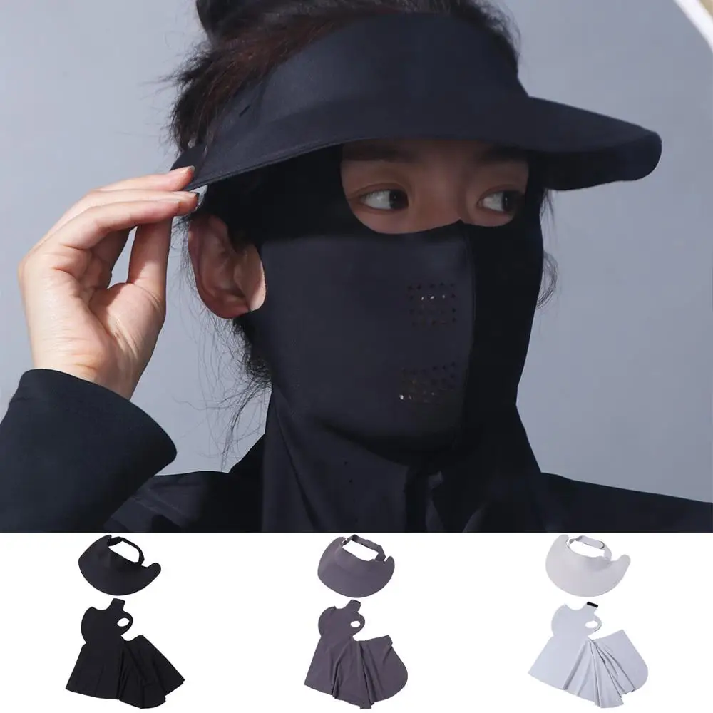 

UV Protection Sunscreen Face Cover Dustproof Solid Color Ice Silk Mask Visor Hat Neck Scarf UV Protection Veil Women/Girls