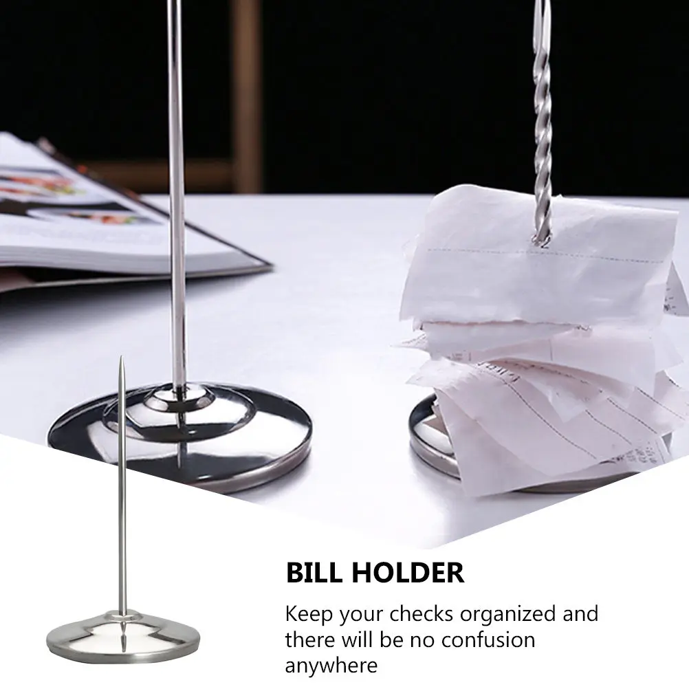 1Pc Stainless Steel Rod Memo Holder Paper Clip Bill Receipt Note Spike Stick Silver Kitchen Bar Counter Home Utility