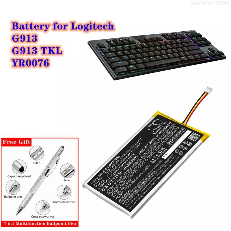 Keyboard Battery 3.7V/1500mAh 533-000152, AHB355085PCT-02, L/N:2012 for Logitech G913, G913 TKL, YR0076