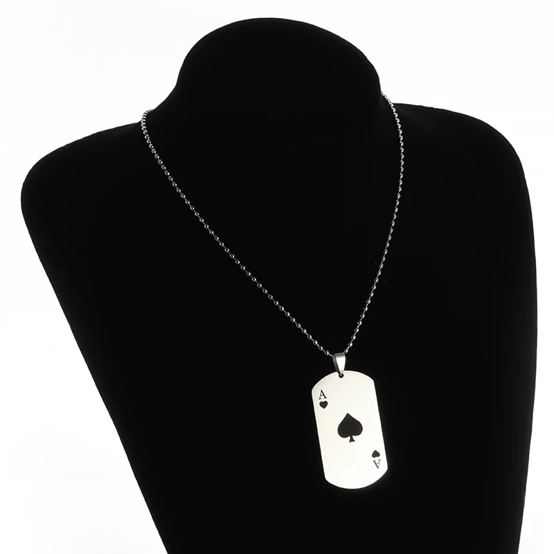 Classic Square Tag Ace of Spades Stainless Steel Pendant Necklace for Men and Women Couples Jewelry