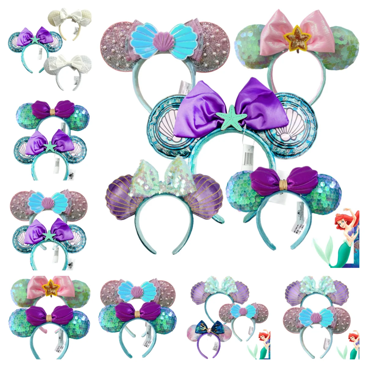 

Повязка на голову с ушками Микки Мауса Диснея, Русалка, Хэллоуин, праздничная вечеринка, прическа, костюм, плюшевый подарок для косплея, аксессуары для волос для женщин