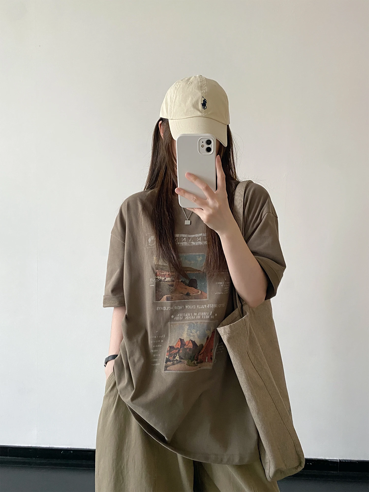 SunYeo Summer Retro Oil Painting Print Loose Cotton round Neck Short Sleeve T-Shirt Women's Casual Comfortable Lazy Top
