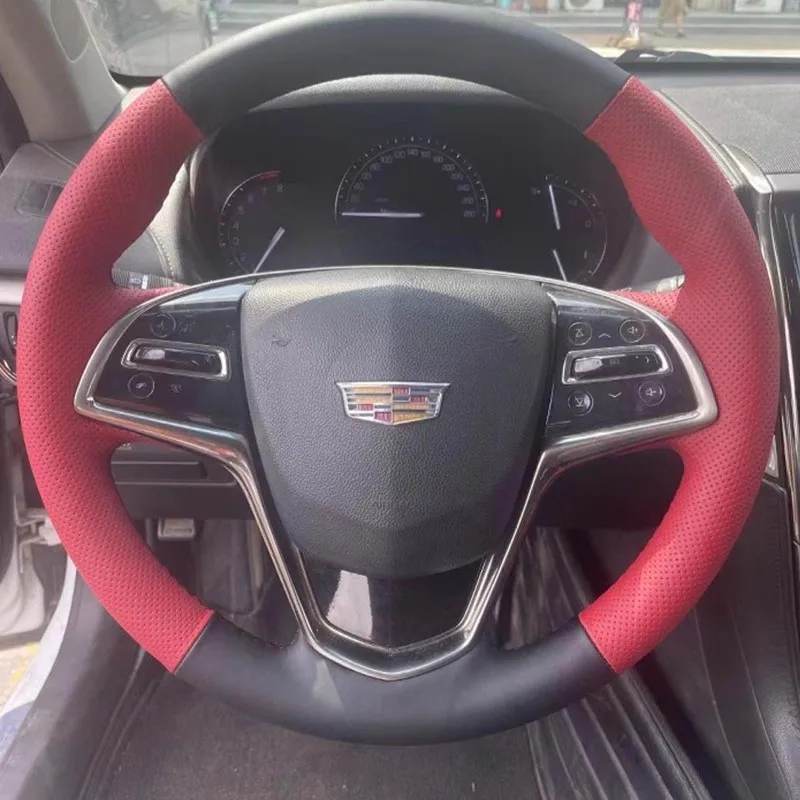 

Для Cadillac ATSL XTS CT6 XT5 XT4 ручная прошивка черный, красный, нескользящий чехол на руль автомобиля из натуральной кожи