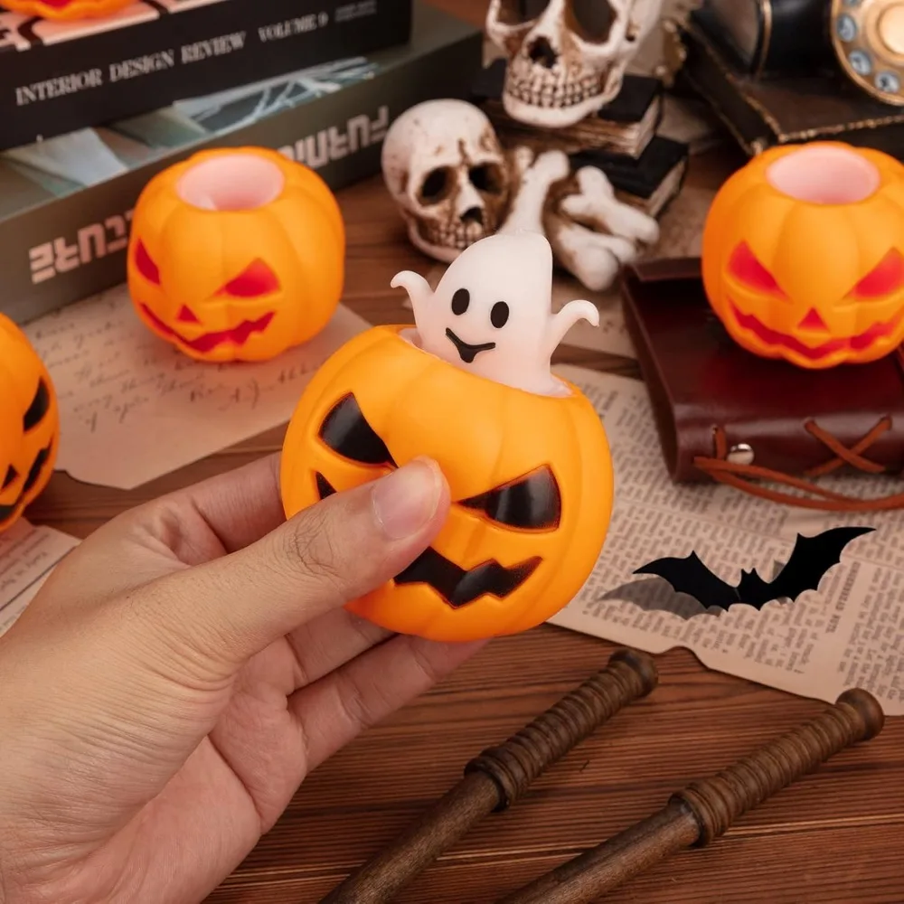 Squishy Halloween Pumpkin Head Stress Ball Cute Decompression Ghost Relieve Stress Squeeze Fidget Toys for Kids and Adults